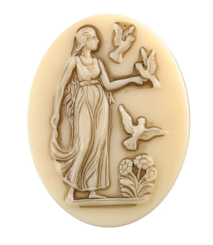 40x30MM Vintage German Glass Cameo Woman with Birds Oval Cabochon S4224