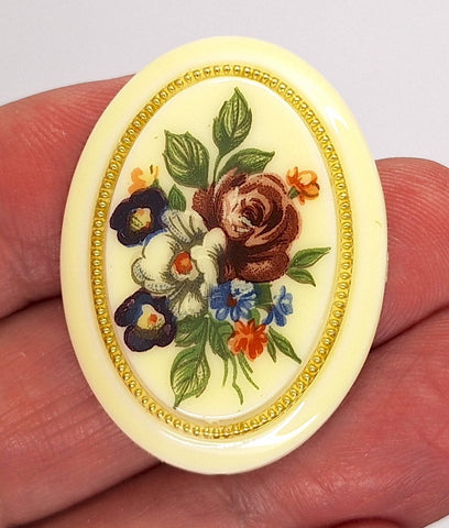 40x30mm Vintage Flower Bouquet Cabochon Decal on Plastic S4227