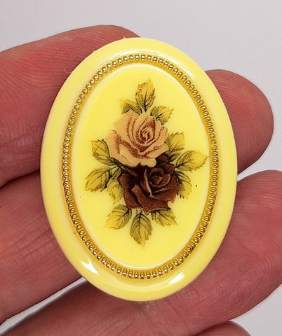 40x30mm Vintage Flower Double Rose Cabochon Decal on Plastic S4228