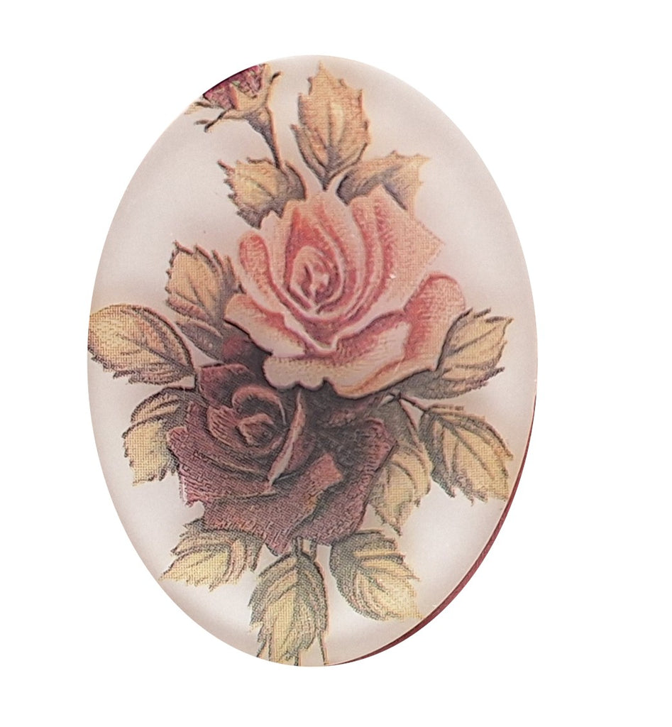 40x30mm Vintage Flower Double Rose Crystal Cabochon Decal on Plastic S4229