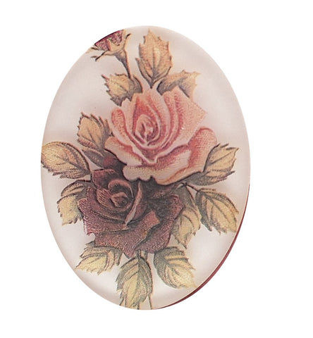 40x30mm Vintage Flower Double Rose Crystal Cabochon Decal on Plastic S4229