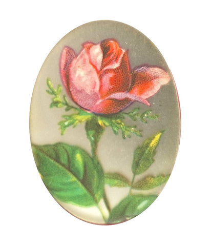 40x30mm Vintage German Glass Decal Painting of Rose on mirror backing S4230