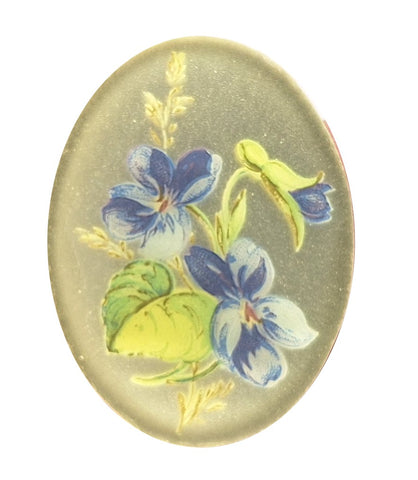40x30mm Vintage German Glass Decal Painting of Blue Violets on mirror backing S4231