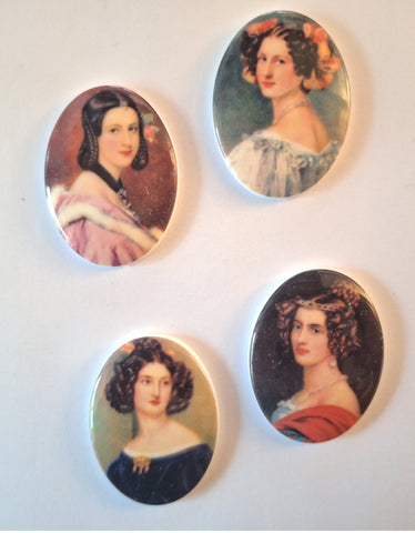 40x30mm - 4pc set of Vintage German Plastic Cabochons with Decal Portraits S4232