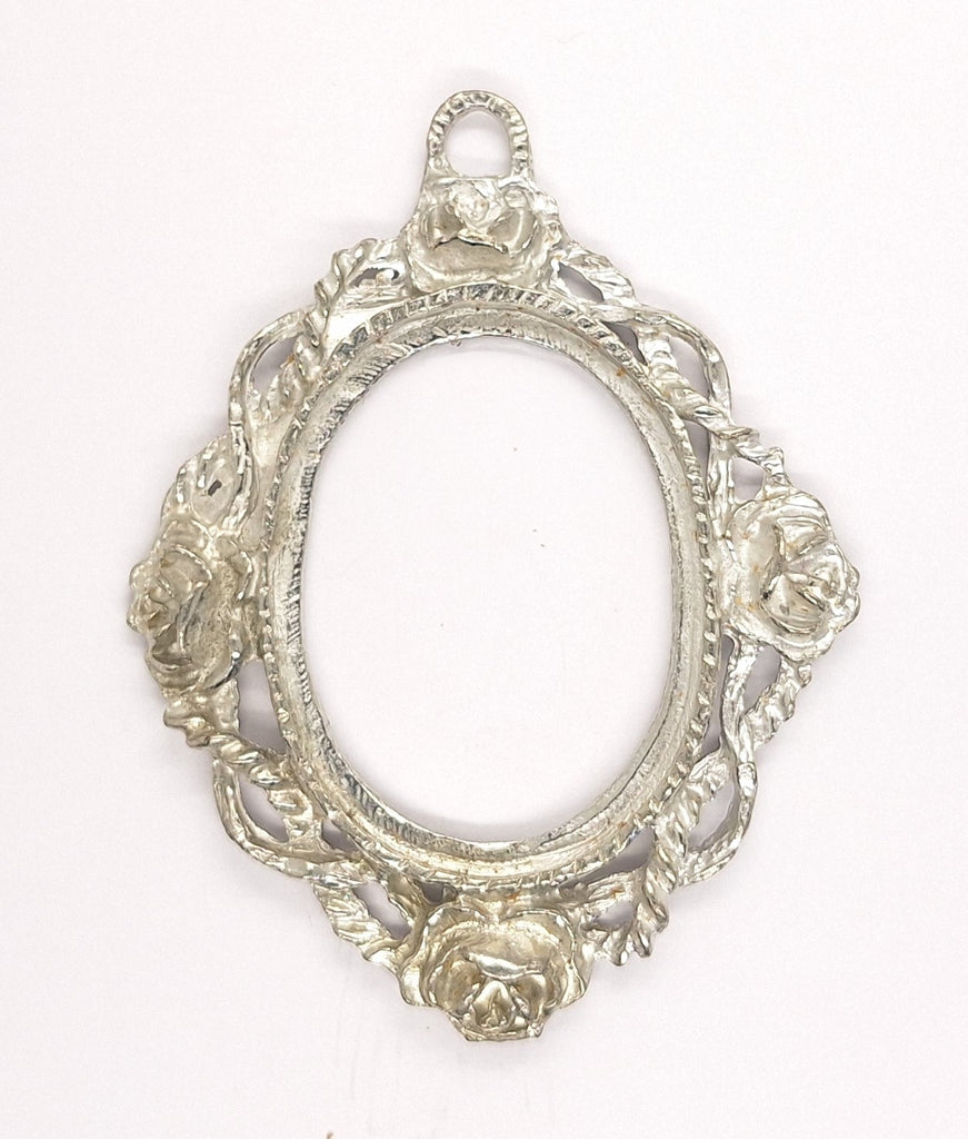 40x30mm Silver Open Back Cabochon Cameo Setting with ring S4243