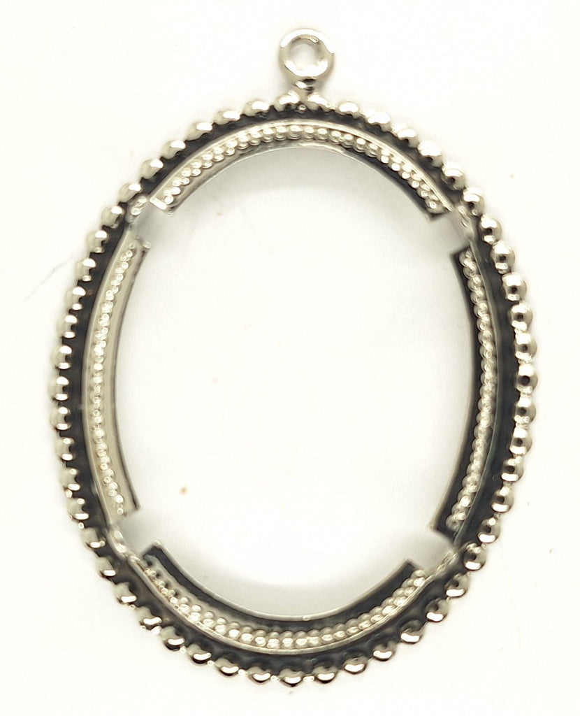 40x30mm Silver Open Back Cabochon Cameo Prong Setting with ring S4245