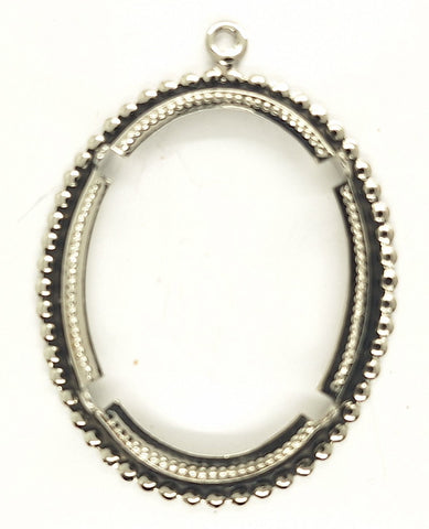 40x30mm Silver Open Back Cabochon Cameo Prong Setting with ring S4245