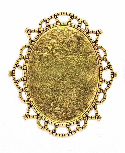 40x30mm Antique Gold filigree setting no loop no pin S4246