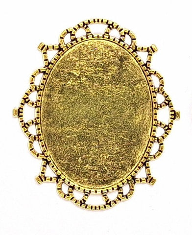 40x30mm Antique Gold filigree setting no loop no pin S4246