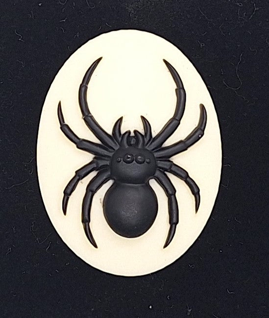 40x30mm Black Spider on Ivory Background Flat Back Resin Cabochon Cameo S4251