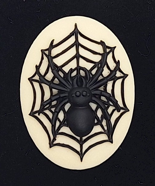 40x30mm Black Spider in Spider Web Flat Back Resin Cabochon Cameo S4252