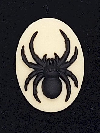 25x18mm Black Spider on Ivory Background Flat Back Resin Cabochon Cameo S4253