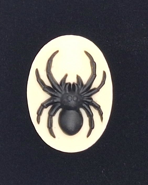 18x13mm Black Spider on Ivory Background Flat Back Resin Cabochon Cameo S4254