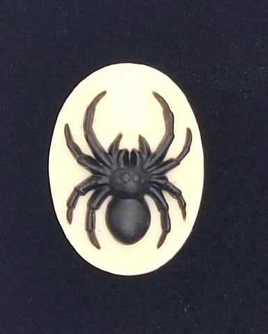 18x13mm Black Spider on Ivory Background Flat Back Resin Cabochon Cameo S4254