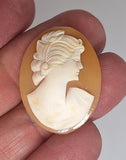 30x23mm Genuine Italian Shell Cameo Unmounted Oval Hand-Carved Woman Profile Cabochon C314