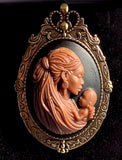 African American Black Mother and Child Woman with Newborn Baby Cameo Gold Brooch Pin F253