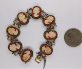 7inch Antique Sterling Silver Shell Cameo Link Bracelet With 8 Carved Woman F262