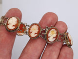 7inch Antique Sterling Silver Shell Cameo Link Bracelet With 8 Carved Woman F262