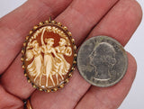 Antique Vintage Three Graces Italian Shell Cameo Brooch Pin 12kt GF Setting  F263