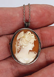 Antique Hand carved Italian Shell Cameo Brooch & Pendant Marked 800 Silver F264