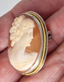 Antique Silver Italian Shell Cameo Hand Carved Pendant and Brooch F286