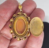 10Kt GF Vintage Secret Locket Cameo Hand Carved Italian Shell Cameo Pendant F289