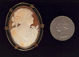 Large Antique Hand Carved Italian Shell Cameo Brooch Pendant F290