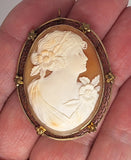 Large Antique Hand Carved Italian Shell Cameo Brooch Pendant F290