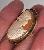 Large Antique Hand Carved Italian Shell Cameo Brooch Pendant F290