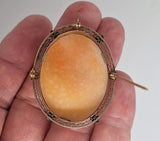 Large Antique Hand Carved Italian Shell Cameo Brooch Pendant F290