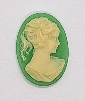 25x18mm Green and Ivory Ponytail Girl Resin Cameo J113