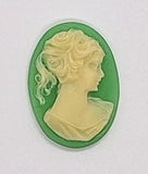 25x18mm Green and Ivory Ponytail Girl Resin Cameo J113