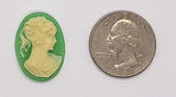 25x18mm Green and Ivory Ponytail Girl Resin Cameo J113