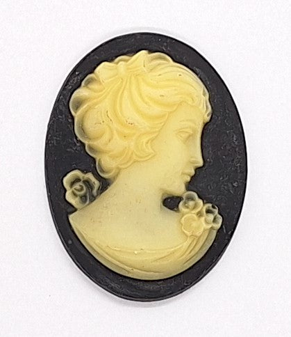 40x30mm Woman with Short Hair Black Ivory Resin Cameo cabochon J114