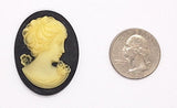 40x30mm Woman with Short Hair Black Ivory Resin Cameo cabochon J114