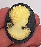 40x30mm Woman with Short Hair Black Ivory Resin Cameo cabochon J114