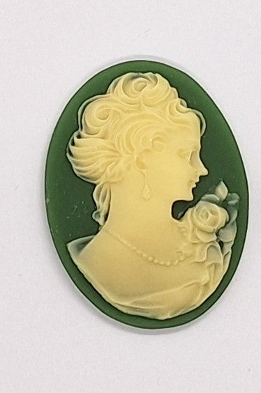 40x30mm Green and Ivory Woman with Short Hair Resin Cameo cabochon  J115
