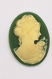 40x30mm Green and Ivory Woman with Short Hair Resin Cameo cabochon  J115