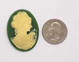 40x30mm Green and Ivory Woman with Short Hair Resin Cameo cabochon  J115