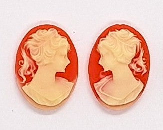18x13mm Carnelian and Ivory ponytail girl matched pair resin cameos J116