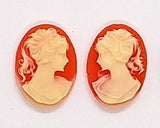 18x13mm Carnelian and Ivory ponytail girl matched pair resin cameos J116