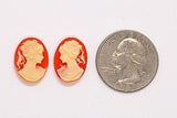 18x13mm Carnelian and Ivory ponytail girl matched pair resin cameos J116