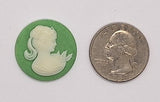 25mm Green and White Victorian Ponytail Woman Resin Cameo J117