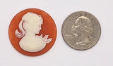30mm Carnelian and White Victorian Ponytail Woman Resin Cameo J120