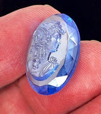 25x18mm Vintage German Faceted Blue Glass Woman Cameo Cabochon J138