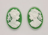 18x13mm green and WHITE resin ponytail girl cameo matched pair S2044