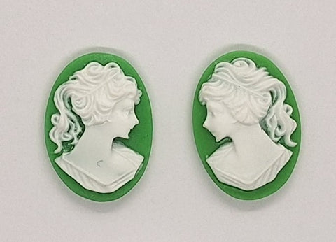 18x13mm green and WHITE resin ponytail girl cameo matched pair S2044