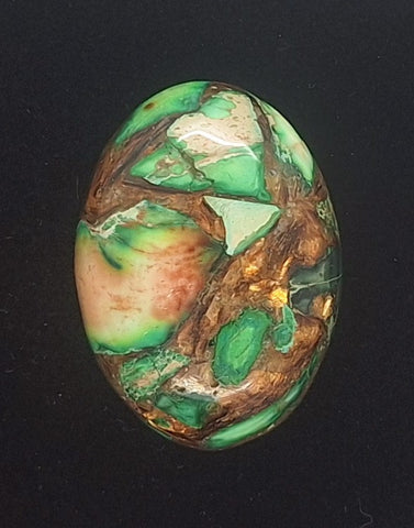 25x18mm Green Copper Matrix Collage Cabochon Oval Flat Back Stone S2205A