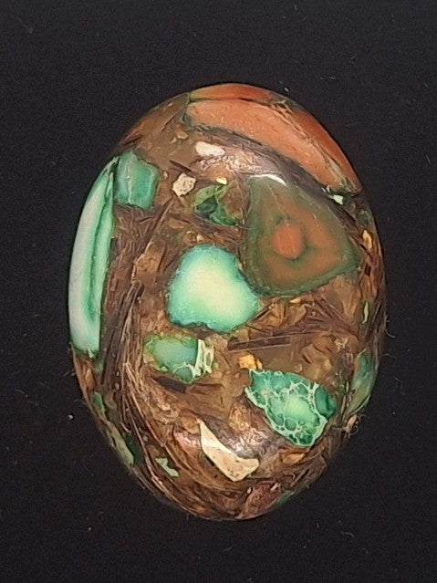 25x18mm  Green Copper Matrix Collage Cabochon Oval Flat Back Stone S2205E