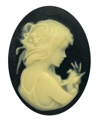 40x30mm Young Woman Black Ivory Resin Cabochon Cameo S4149
